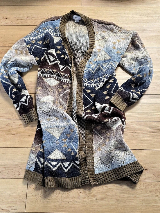 Kamana Sweaters - kamana Geometric Knit Cardigan in Blue & Brown